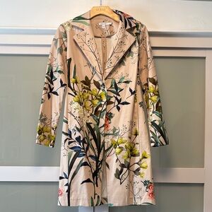 Chico’s Floral Beige Lady Coat Long Size 0